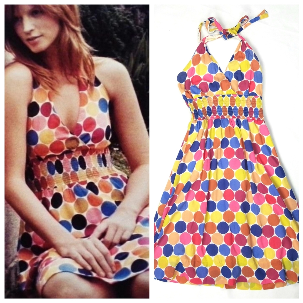 Anthro Maeve Polka Dot Halter Dress